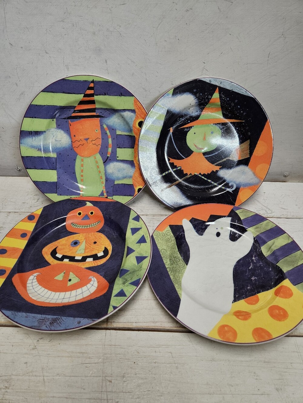 BOO TO YOU Kathy Hatch SAKURA 4 Halloween Plates Decor Decorative Seasonal